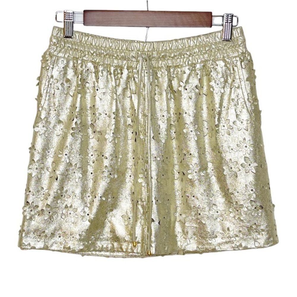 Anthropologie Leifsdottir Sliced Silverfield Leather Floral Cutout Skirt Gold